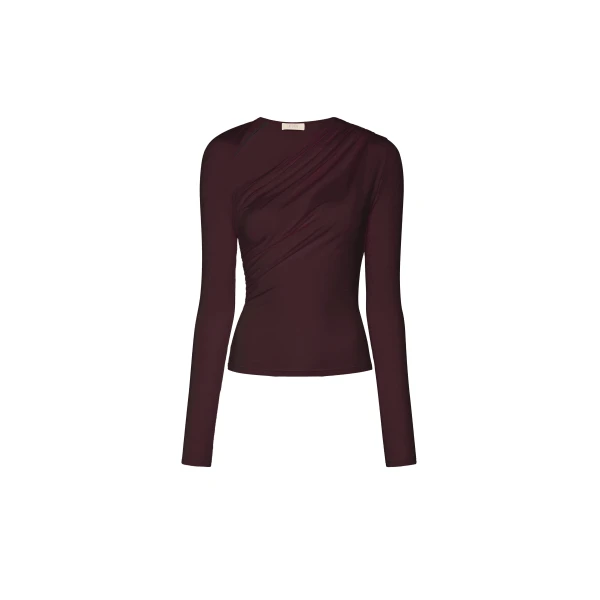 Modal Jersey Asymmetrical Ruched Top in Mulberry