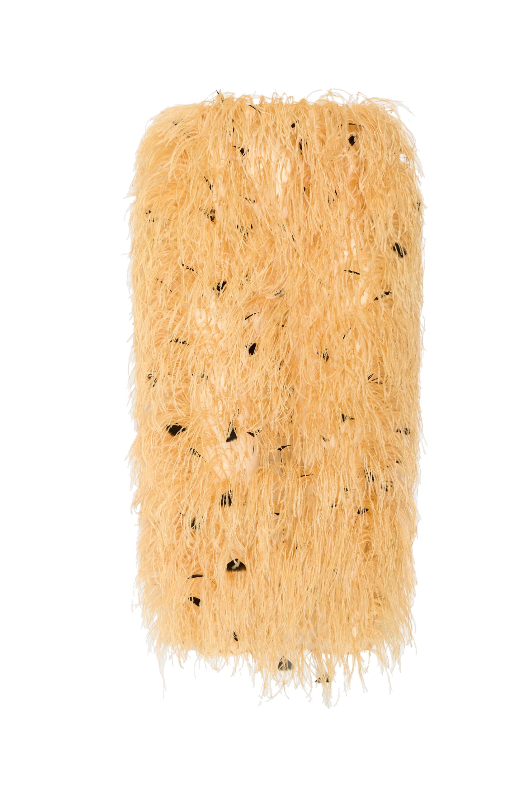 Multi Feather Embroidery High Waist Skirt in Honey