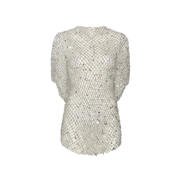Net Mesh Sequin Cape Tee in Silver