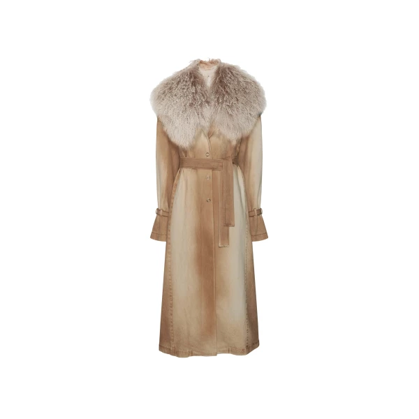 Pigment Denim Base Relaxed Trench With Shearling in Oat/Cream