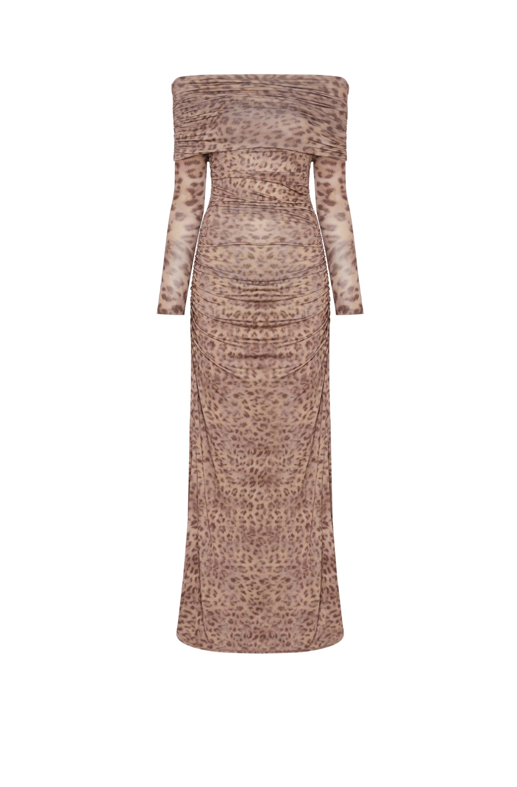 Printed Jersey Off The Shoulder Gown in Snow Leopard