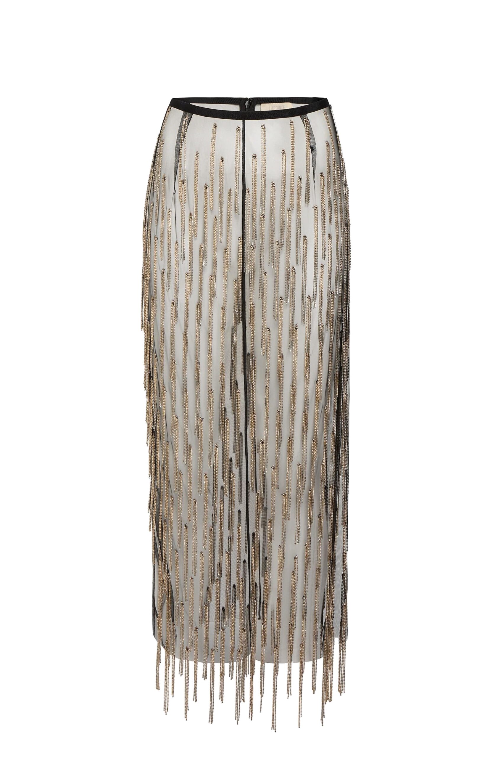 Rhinestone Fringe High Waist Skirt in Black / Bronze