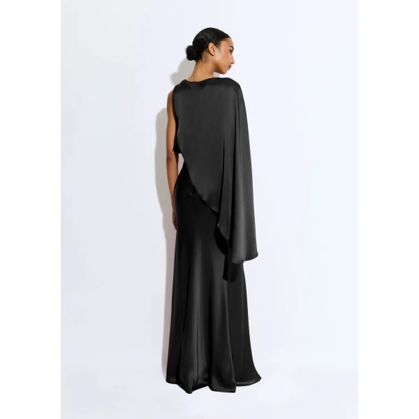 satin asymmetric draped gown