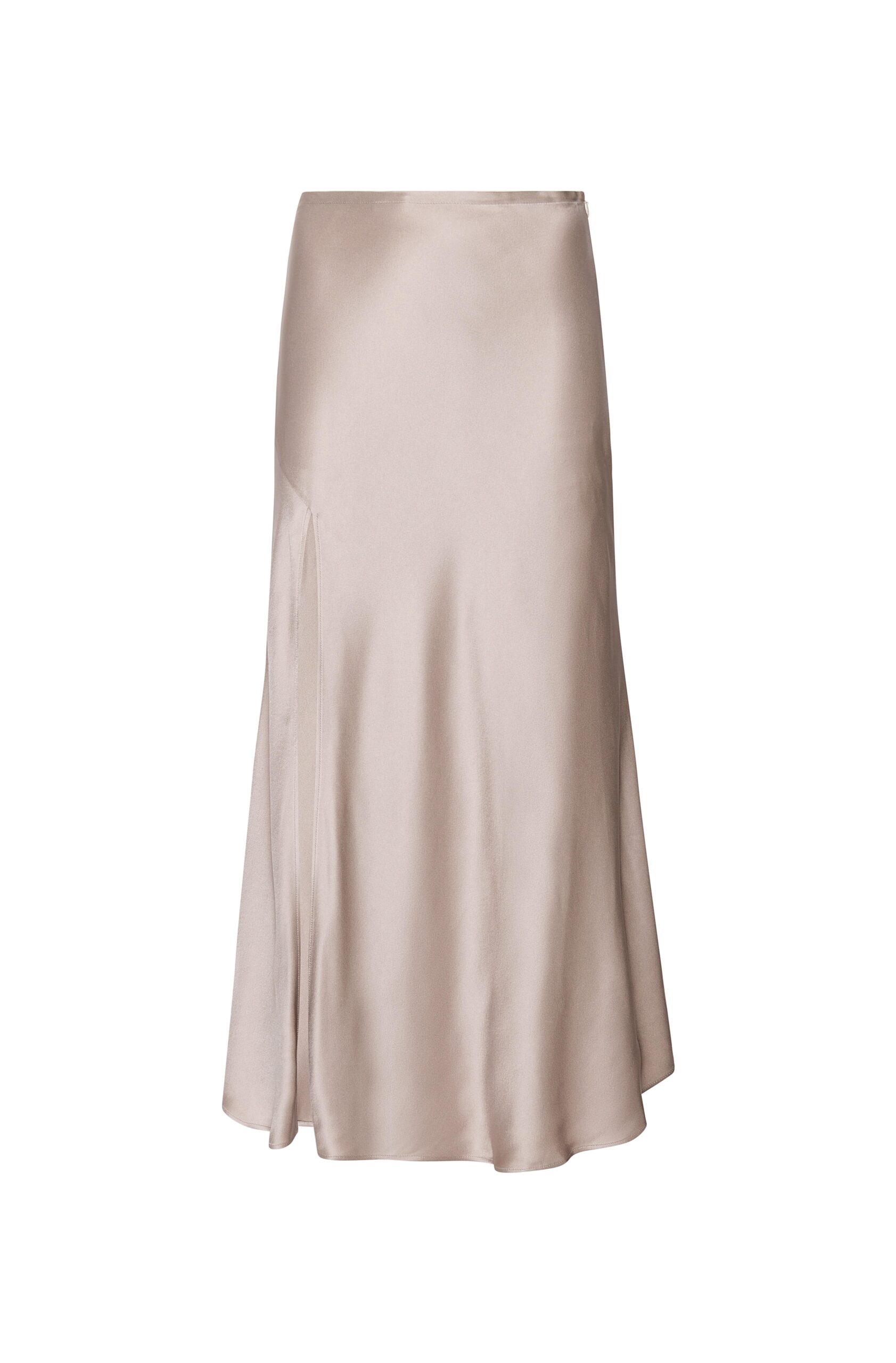 Satin Bias Midi Skirt in Washed Silver