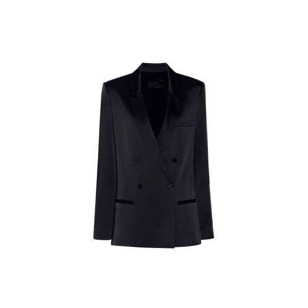 Satin Double Breasted Blazer in Black