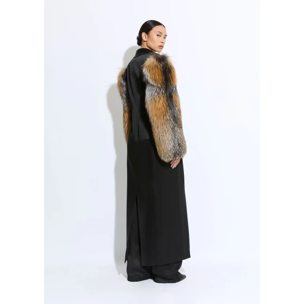 satin double breasted coat with fur