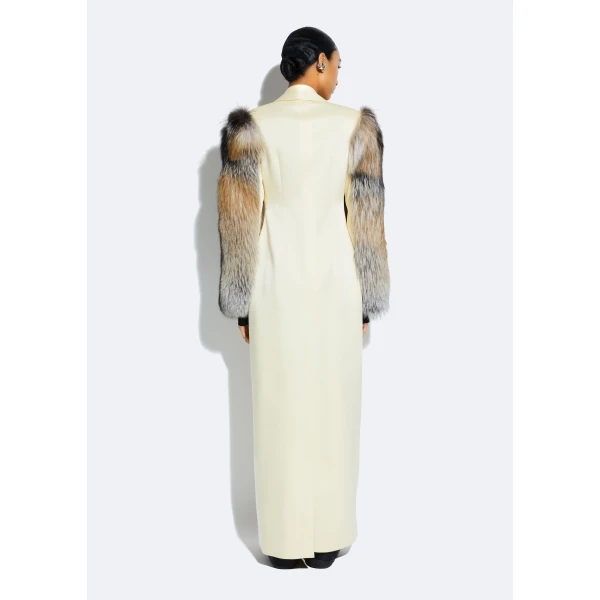satin double breasted coat with fur