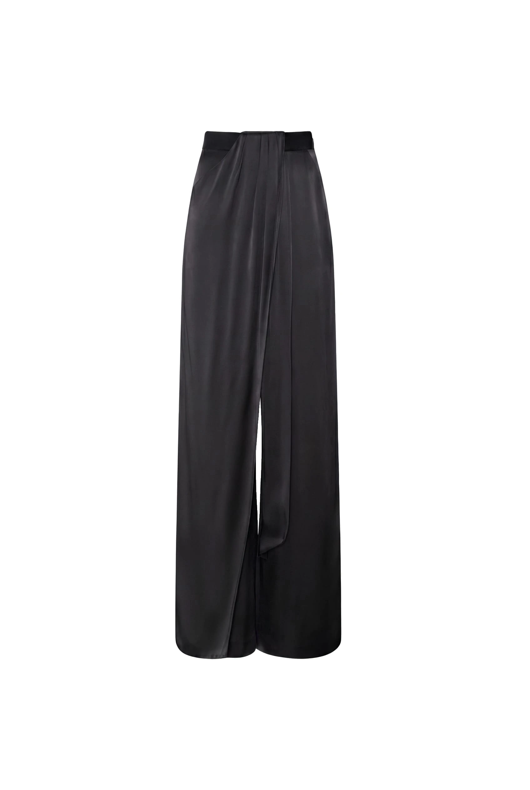 Satin Draped Relaxed Pant in Black
