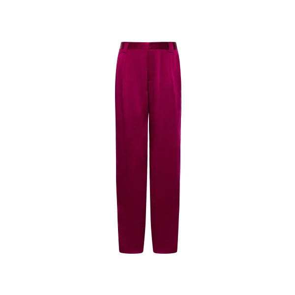 Satin Relaxed Pleated Pant in Berry