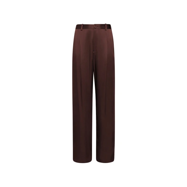 Satin Relaxed Pleated Pant in Chocolate