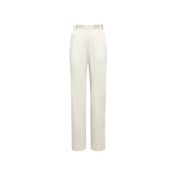 Satin Relaxed Pleated Pant in Cream