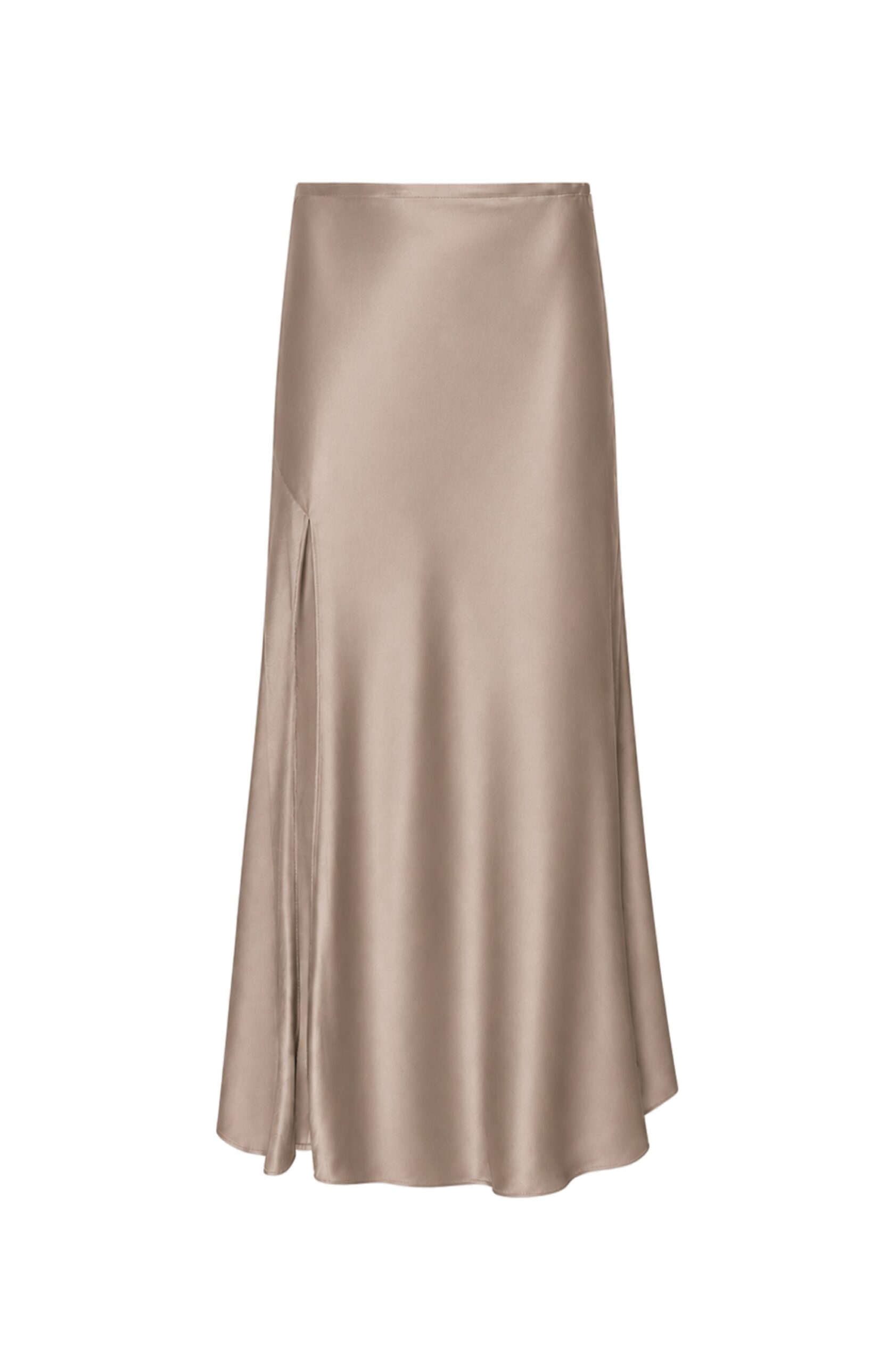 Satin Slit Midi Skirt in Oat