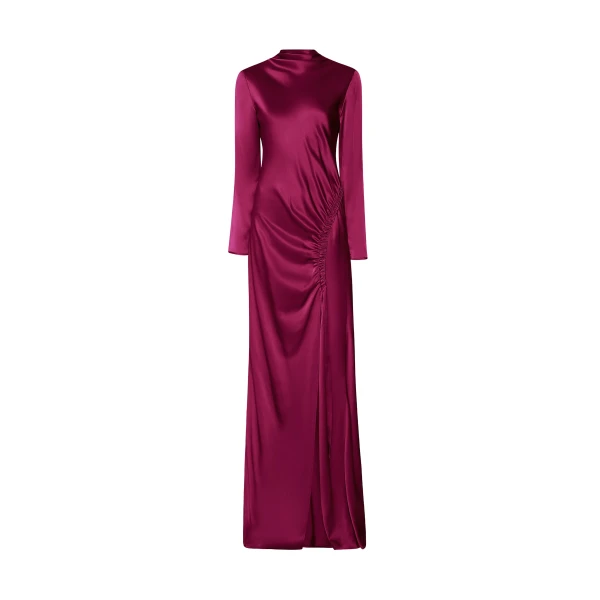Satin Tab Gown in Berry