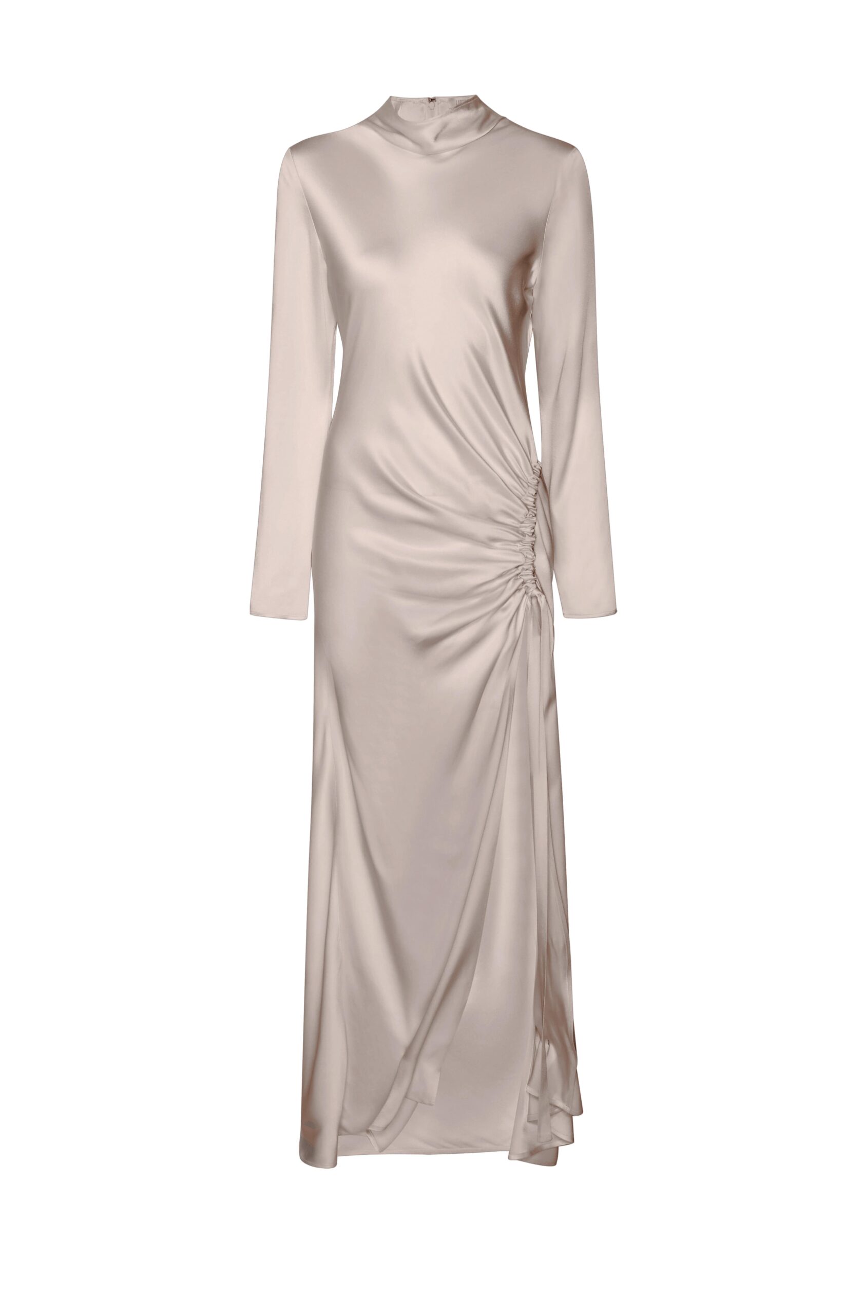 Satin Tab Gown in Washed Silver