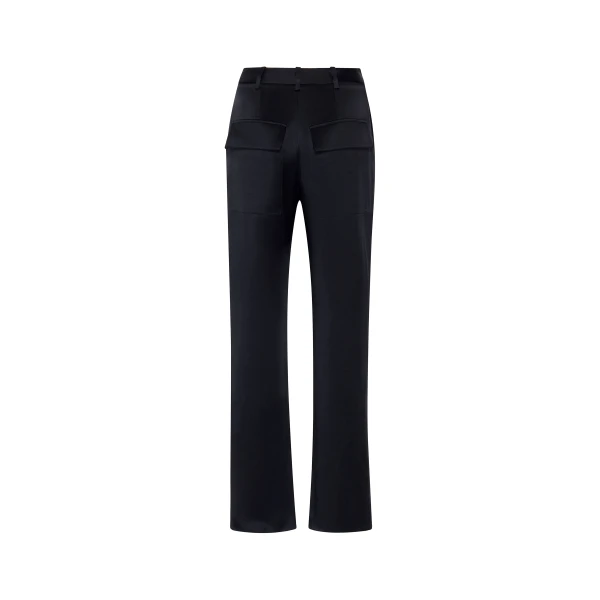 Satin Tapered Pleated Pant in Black