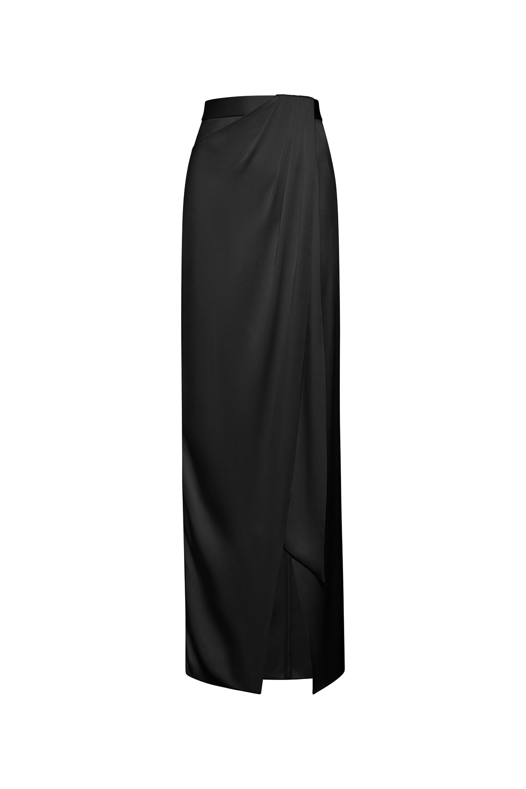 Satin Wrap Maxi Skirt in Black