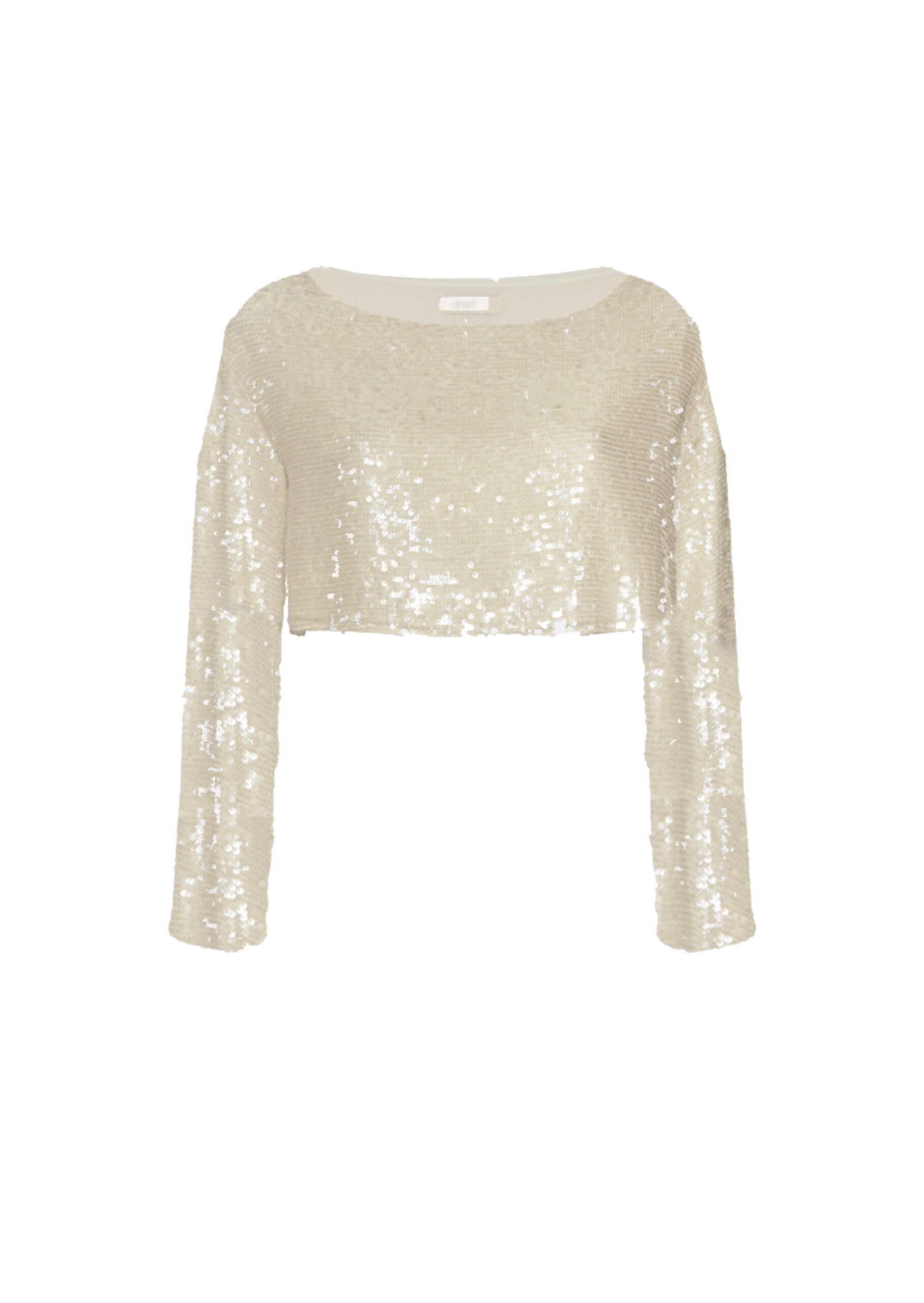 Sequin Cropped Boatneck Top in Cream