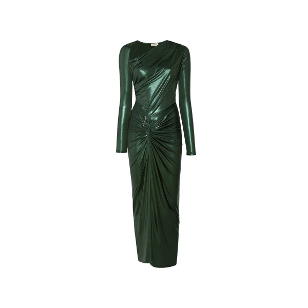 Shiny Jersey Sarong Dress in Forest