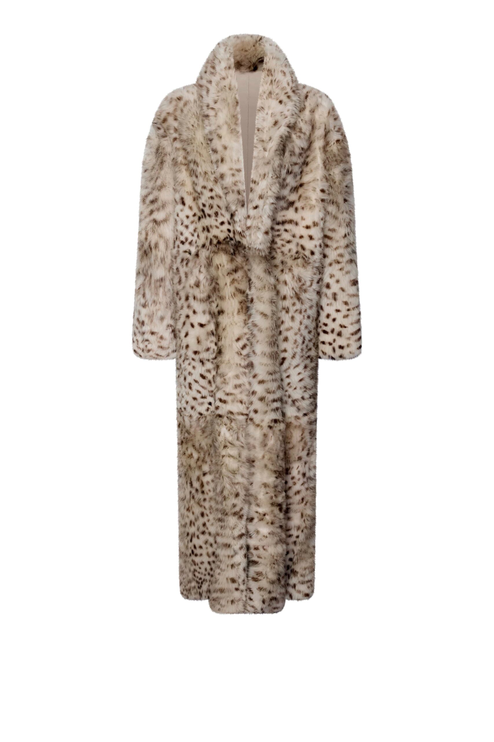 Snow Leopard Shearling Long Coat in Snow Leopard