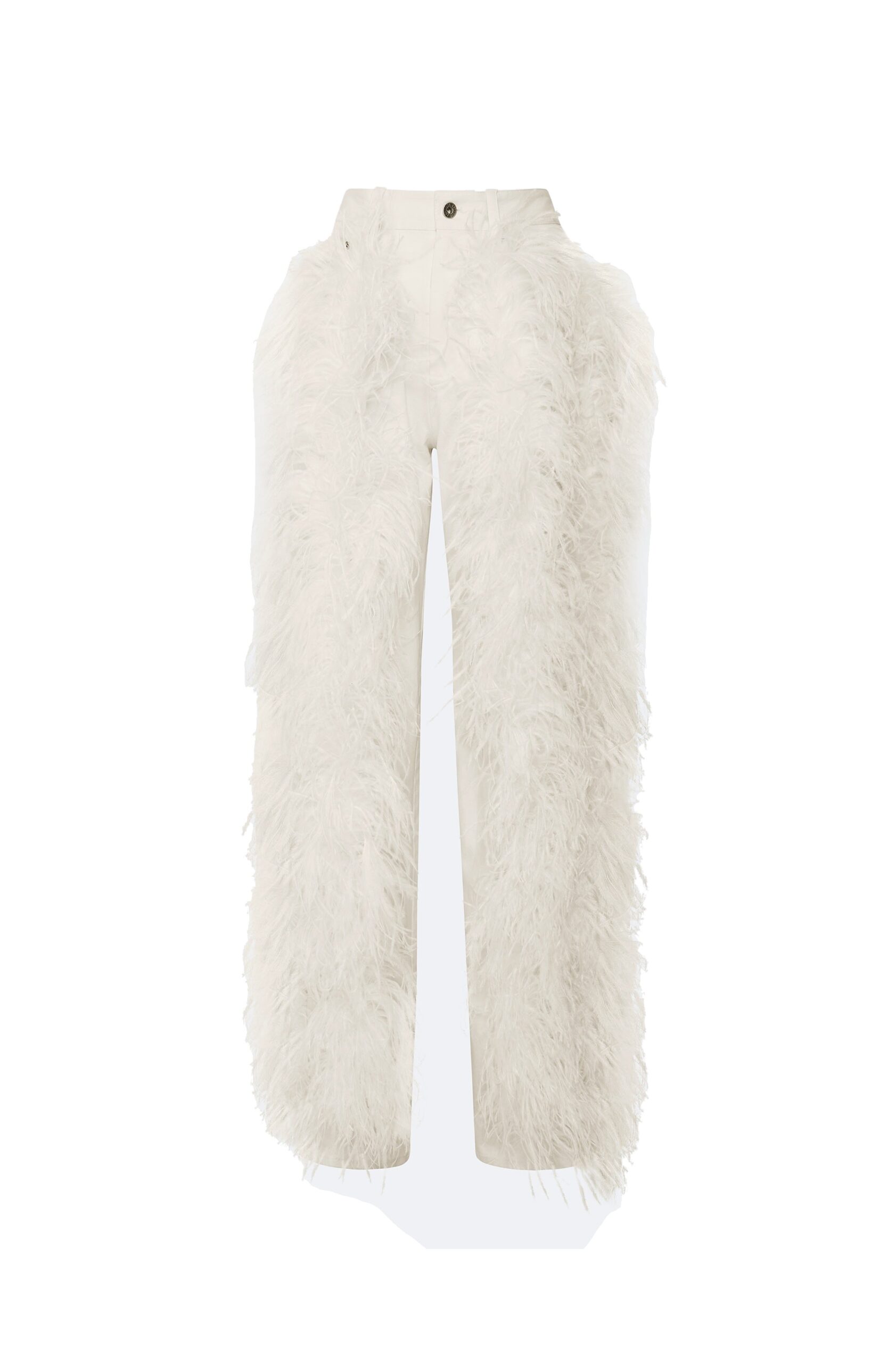 Stretch Cotton Twill Denim Pant With Feathers in Cream