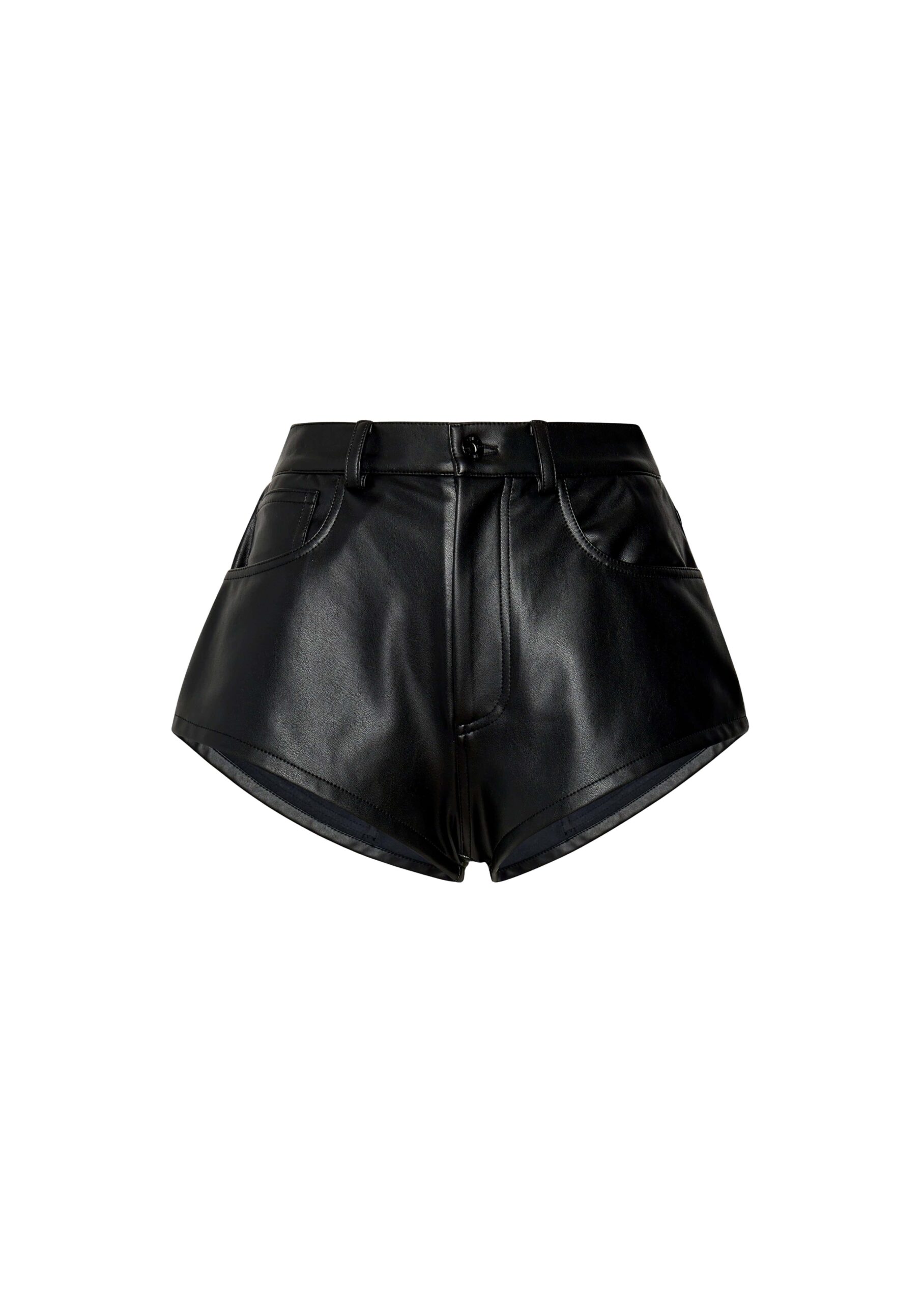 Stretch Faux Leather Mini Short in Black