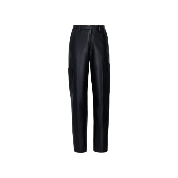 Stretch Faux Leather Tapered Trouser in Black