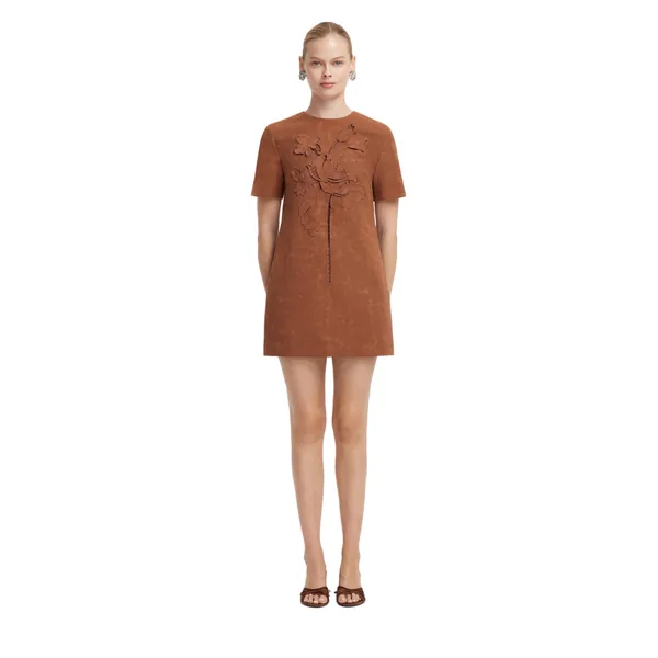 Alexa Appliqué Vegan Suede Tshirt Mini Dress