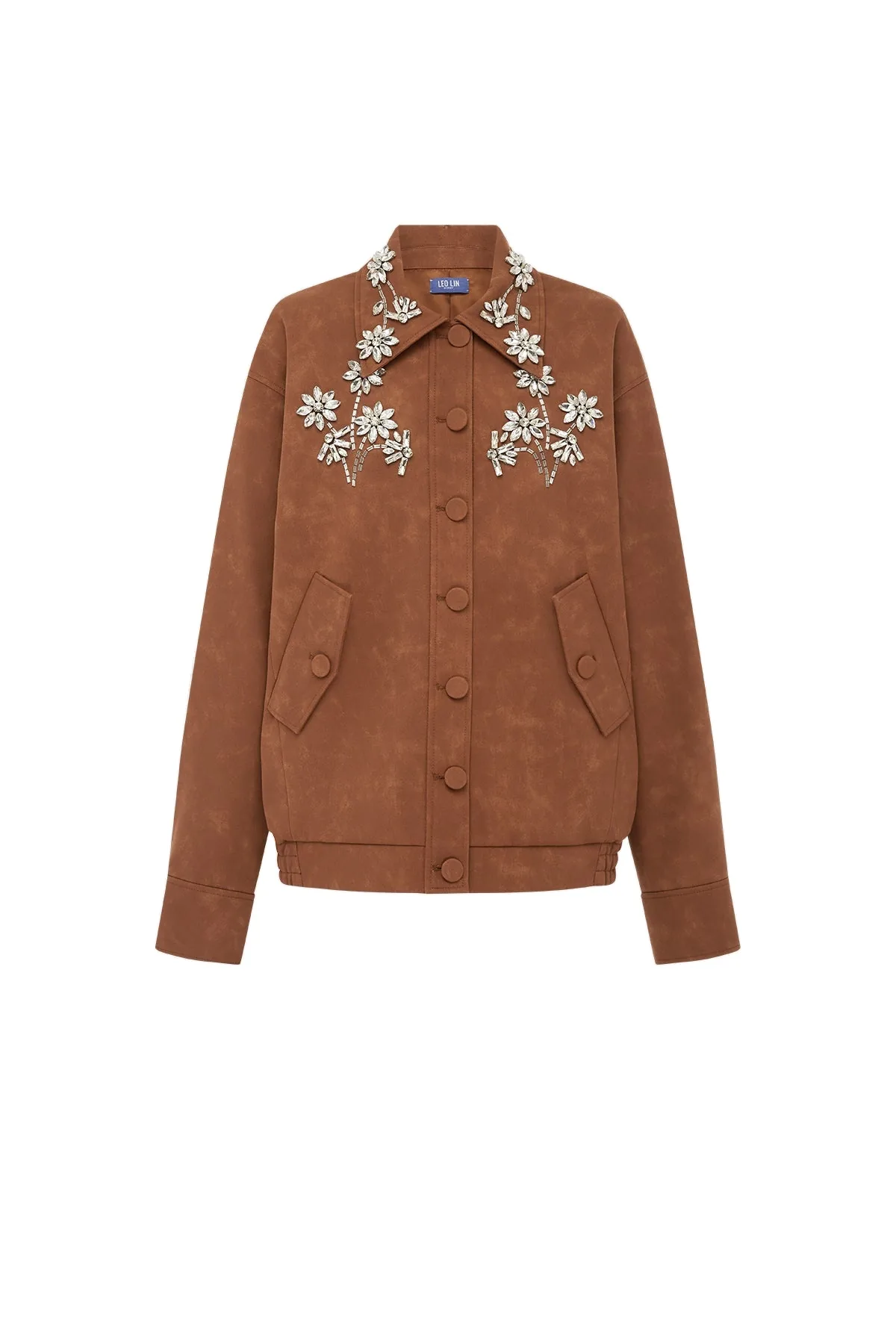 Astrid Embellished Vegan Suede Jacket in Chestnut