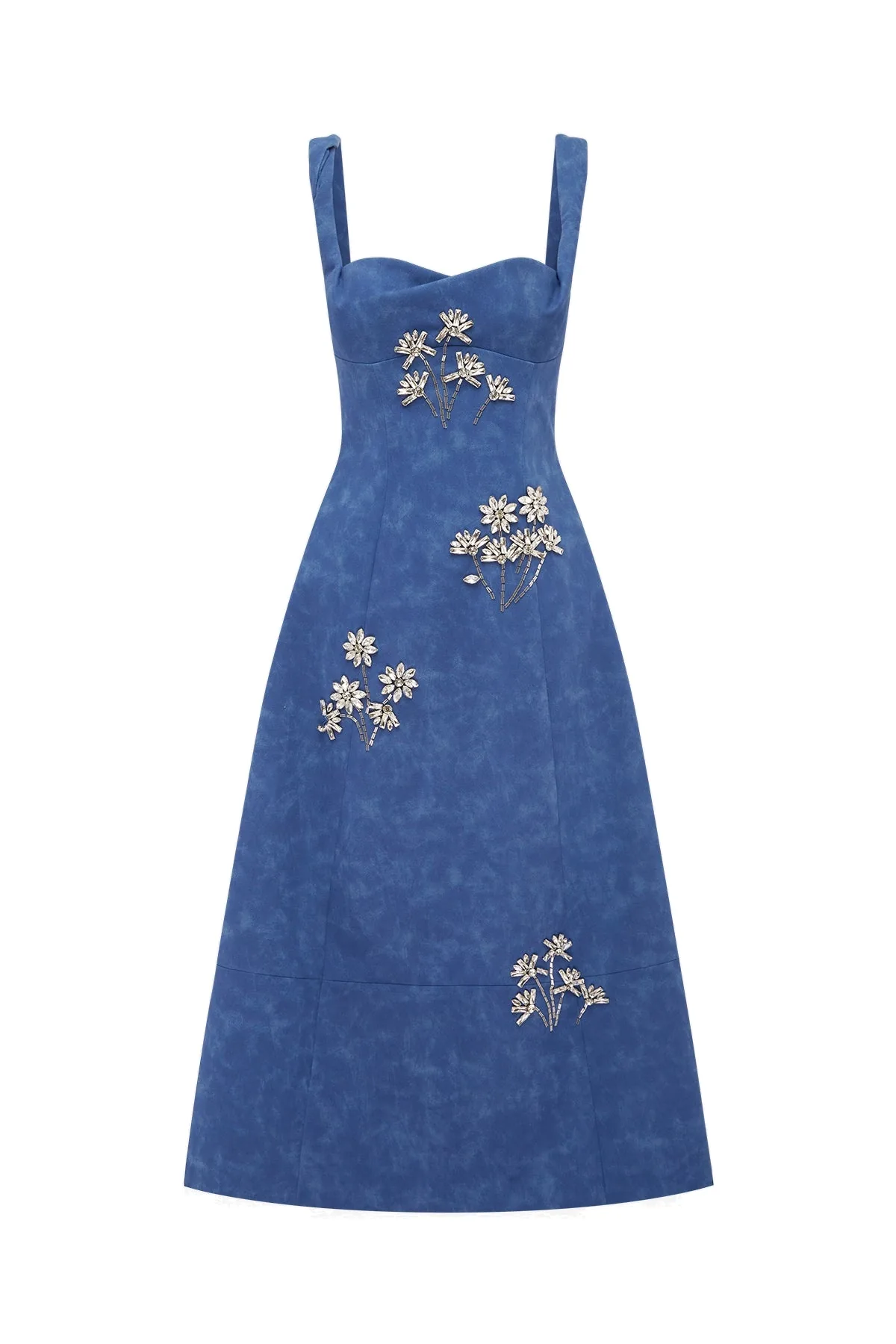 Beatrice Embellished Vegan Suede Midi Dress in Azure