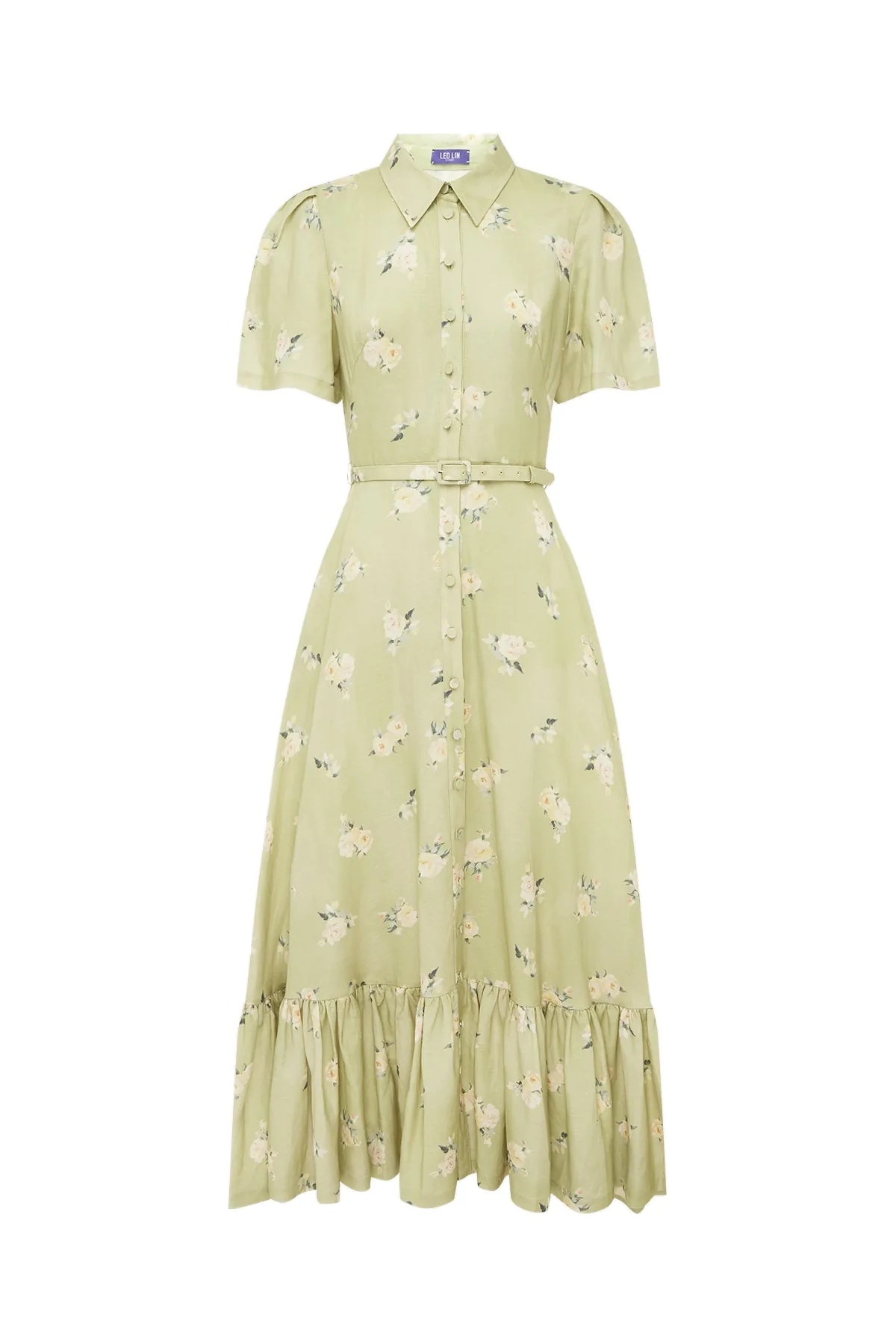 Becca Short Sleeve Midi Dress in Pistachio Rose Print