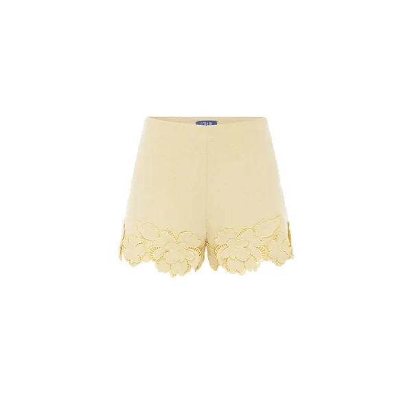 Belle Appliqué Tweed Shorts in Dusty Yellow