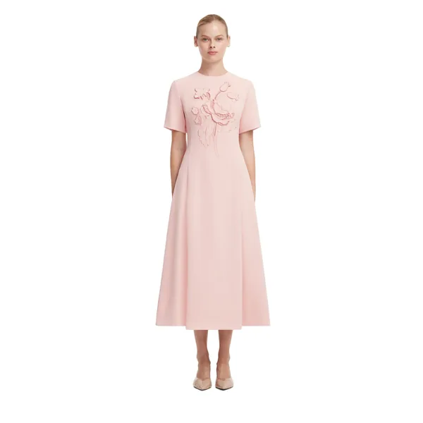 Caroline Appliqué Short Sleeve Midi Dress