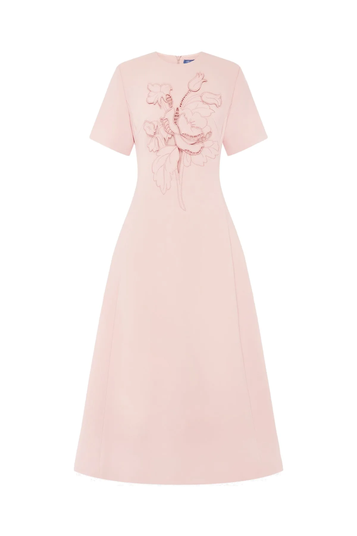 Caroline Appliqué Short Sleeve Midi Dress in Dusty Pink