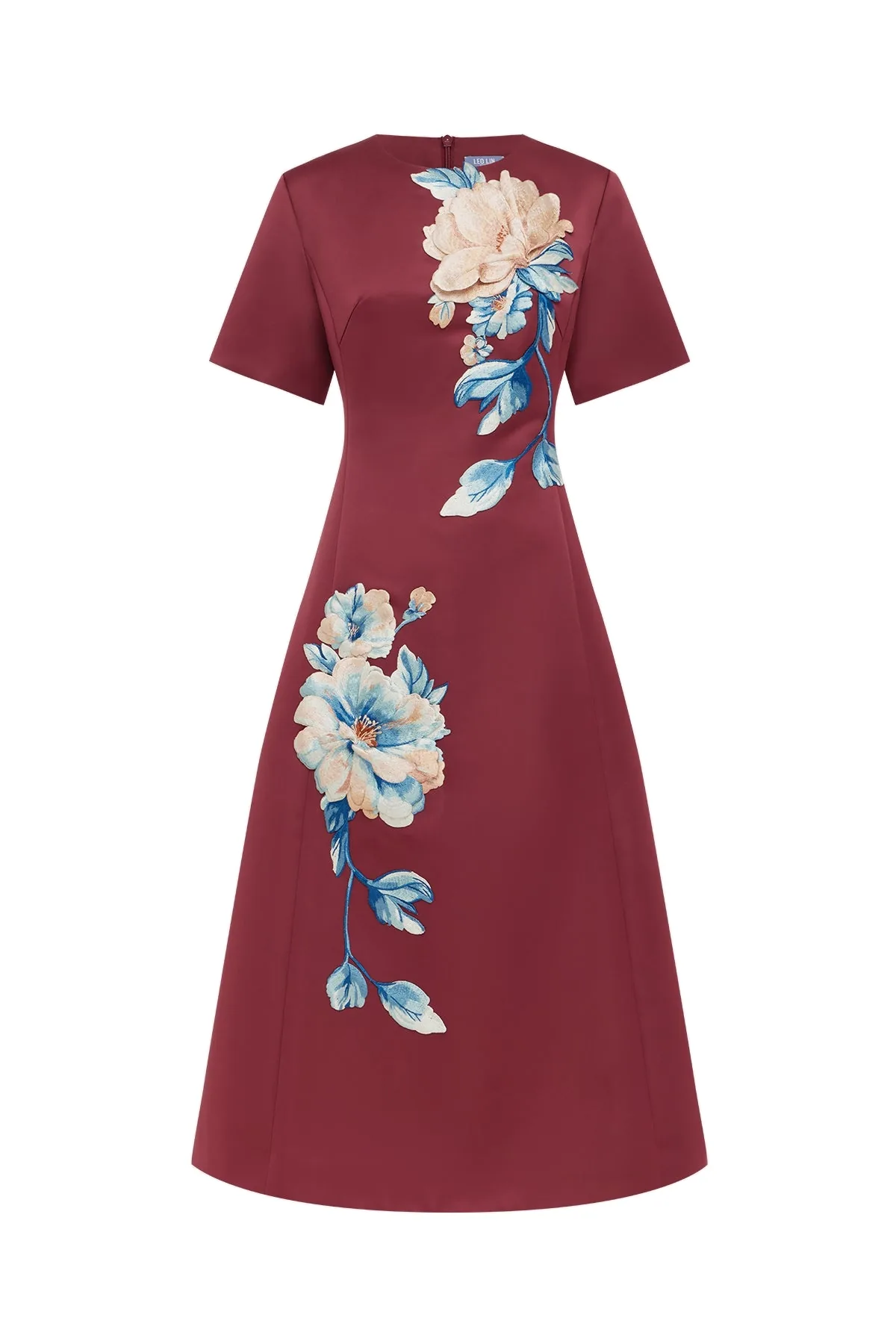 Caroline Embroidered Short Sleeve Midi Dress in Cosmos Print