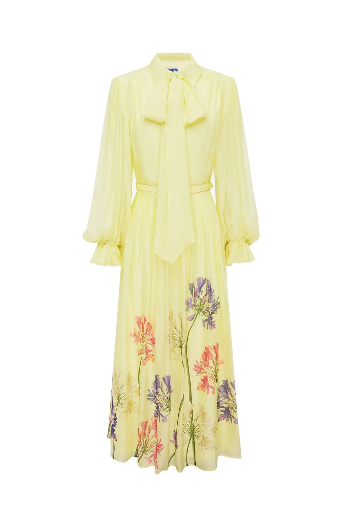 Cassie Tie Neck Midi Dress in Agapanthus Print