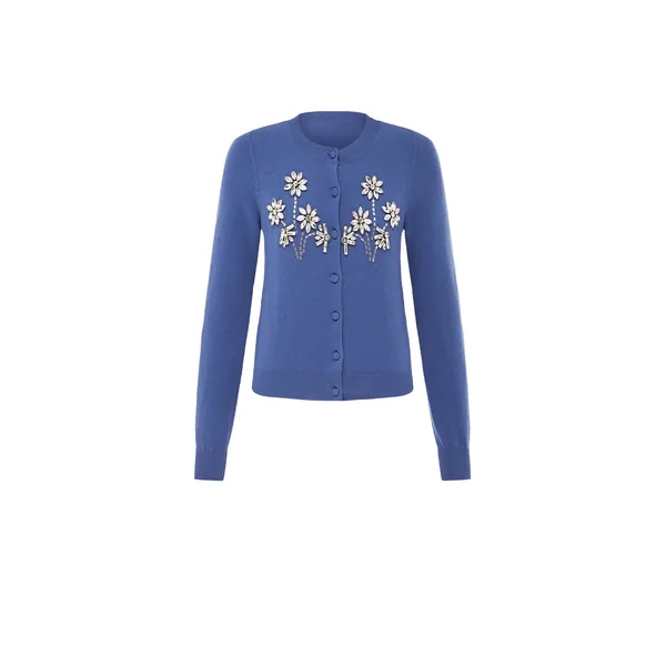 Claire Embellished Cashmere Blend Cardigan in Azure