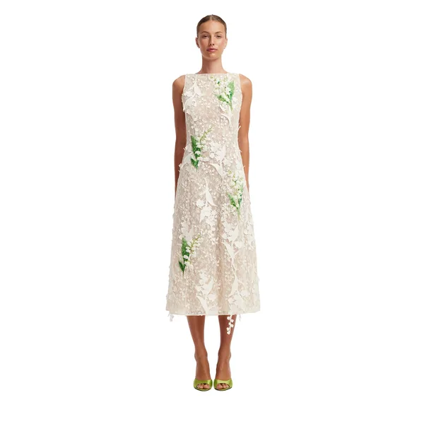 Cleo Embellished Lace Sleeveless Midi Dress