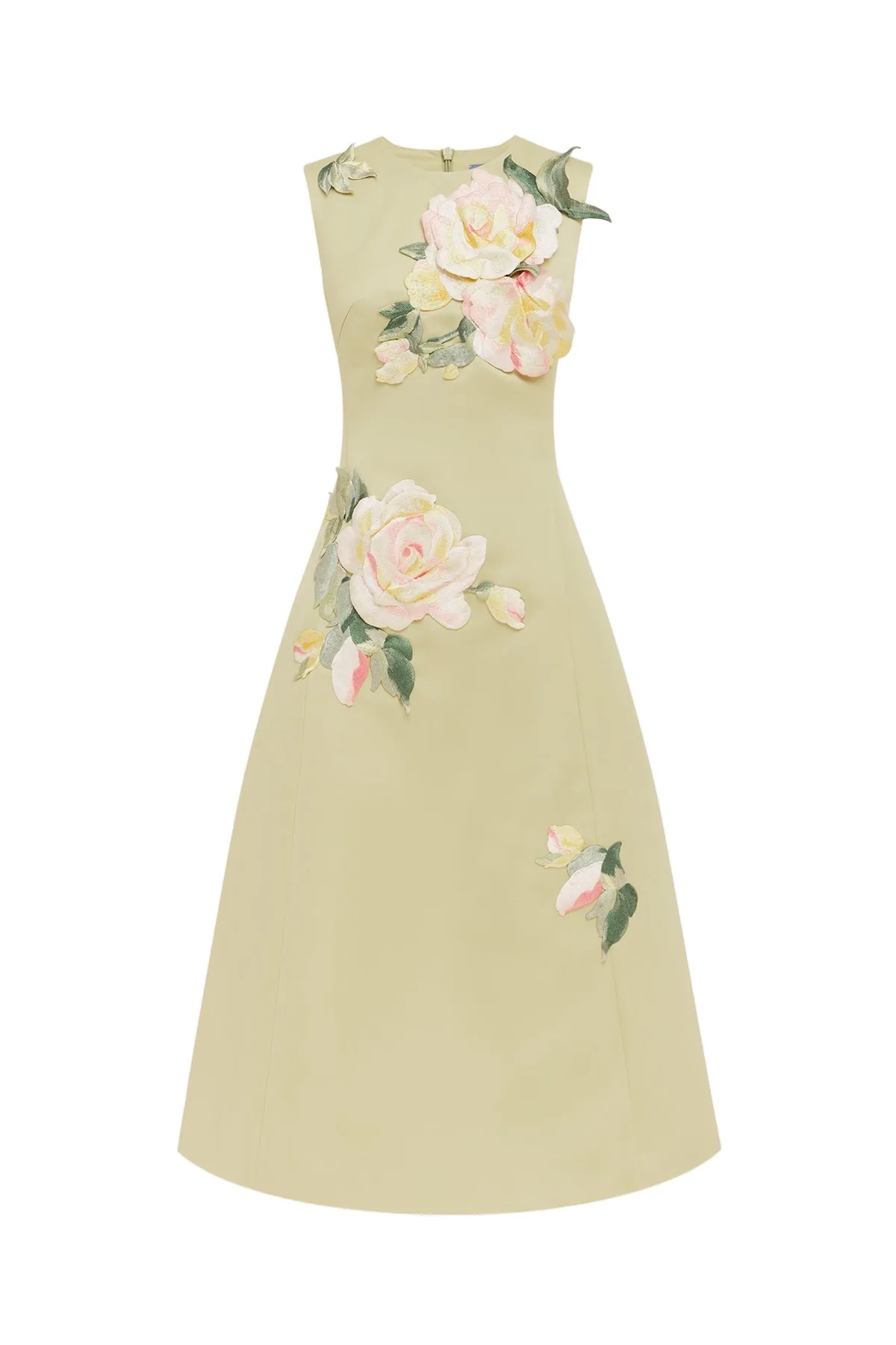Cleo Embroidered Sleeveless Midi Dress in Pistachio Rose Print