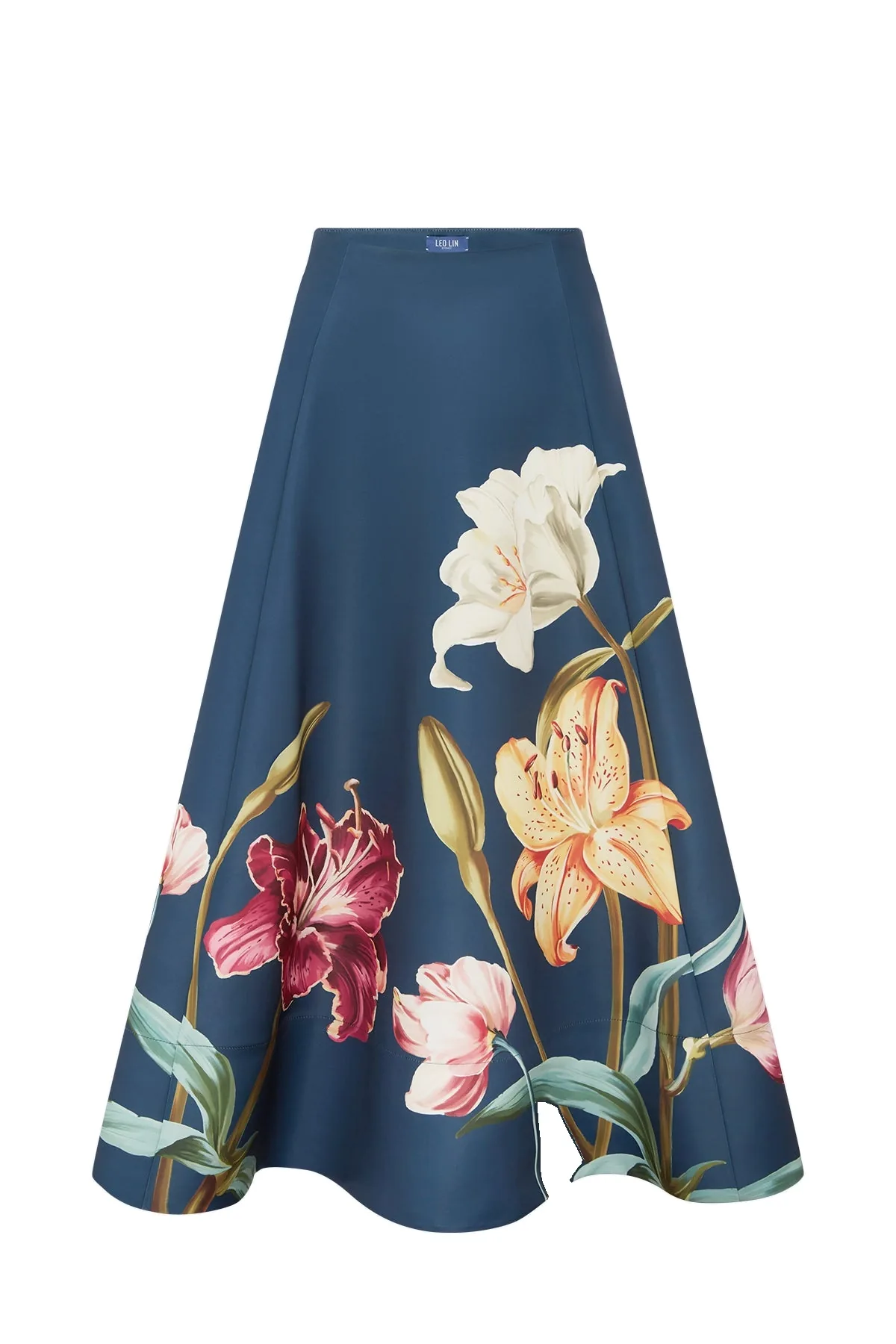 Elina Maxi Skirt in Lily Print in Indigo