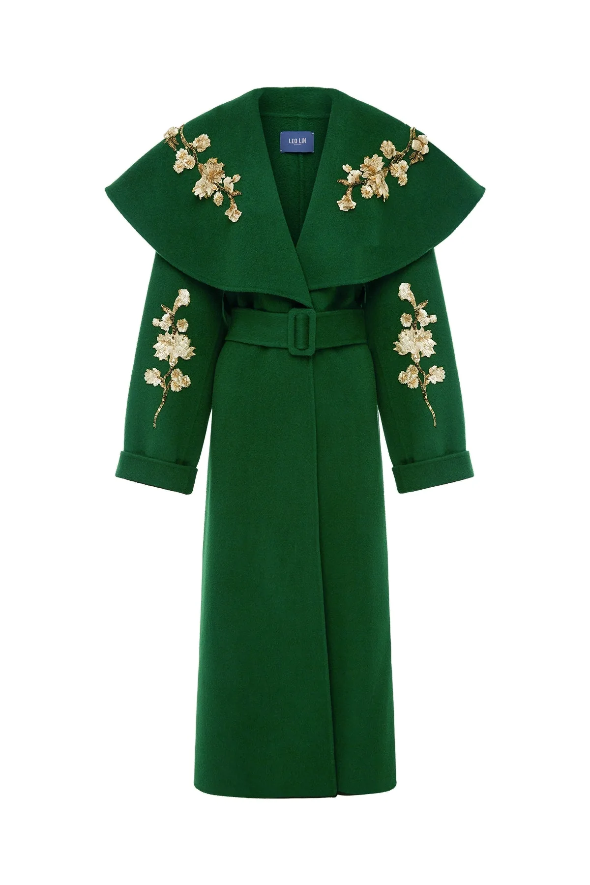 Joan Embellished Wool Coat in Forest