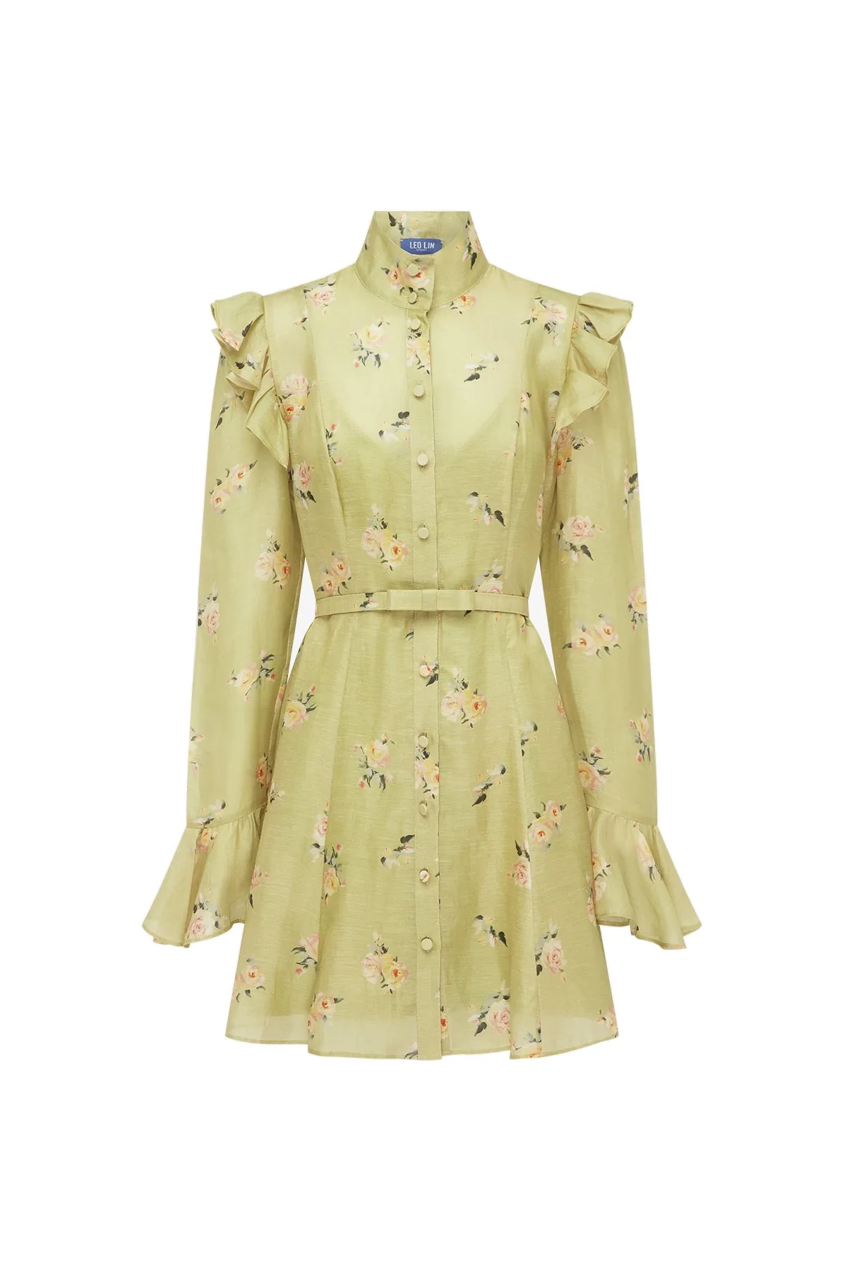 Kristy Butterfly Sleeve Mini Dress in Pistachio Rose Print