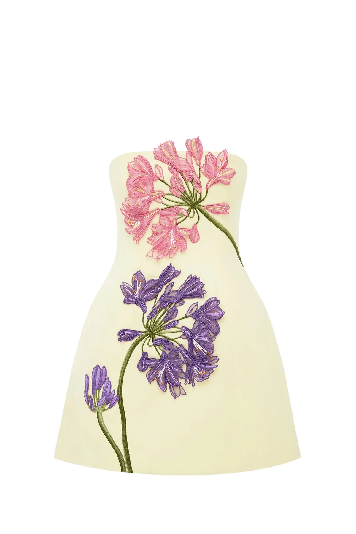 Roselle Appliqué Bustier Mini Dress in Agapanthus Print