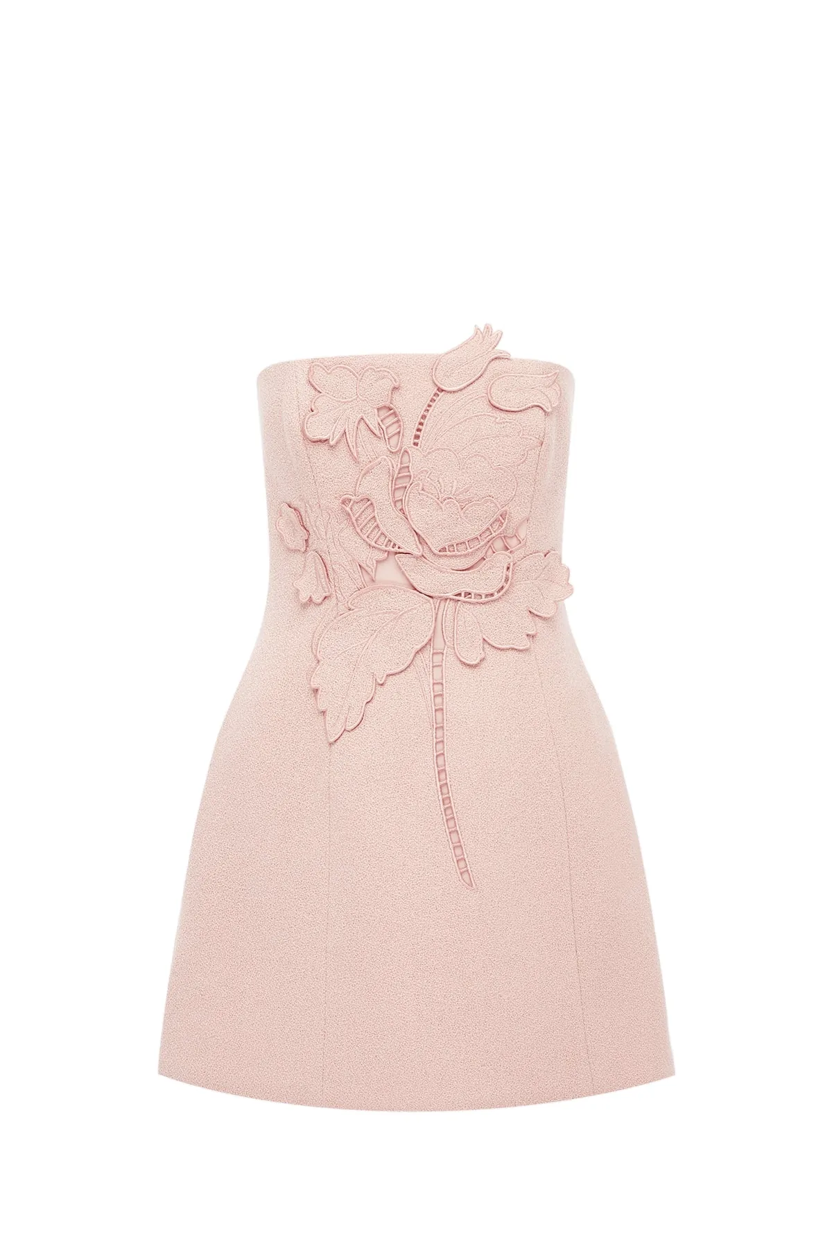 Roselle Appliqué Tweed Bustier Mini Dress in Dusty Pink