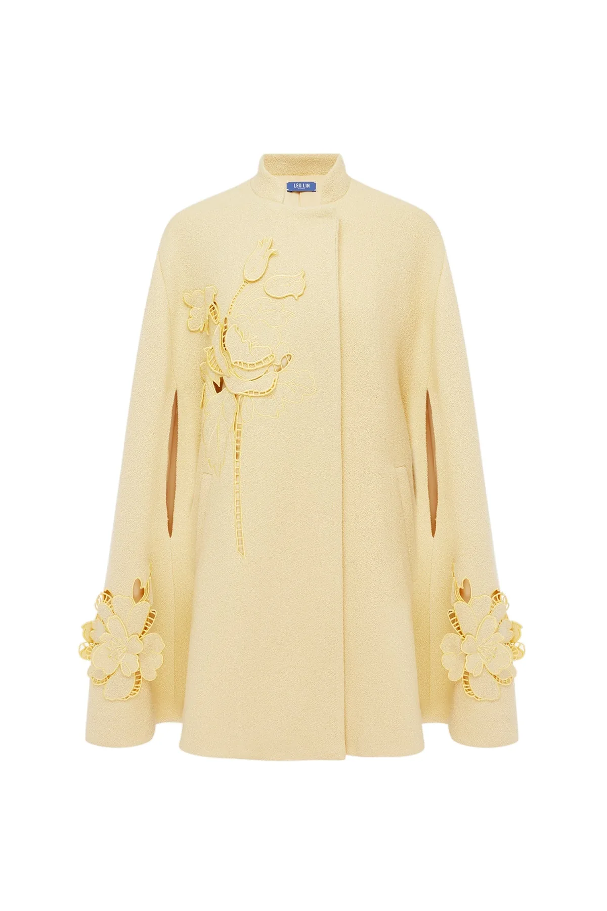 Sloane Appliqué Tweed Cape Jacket in Dusty Yellow