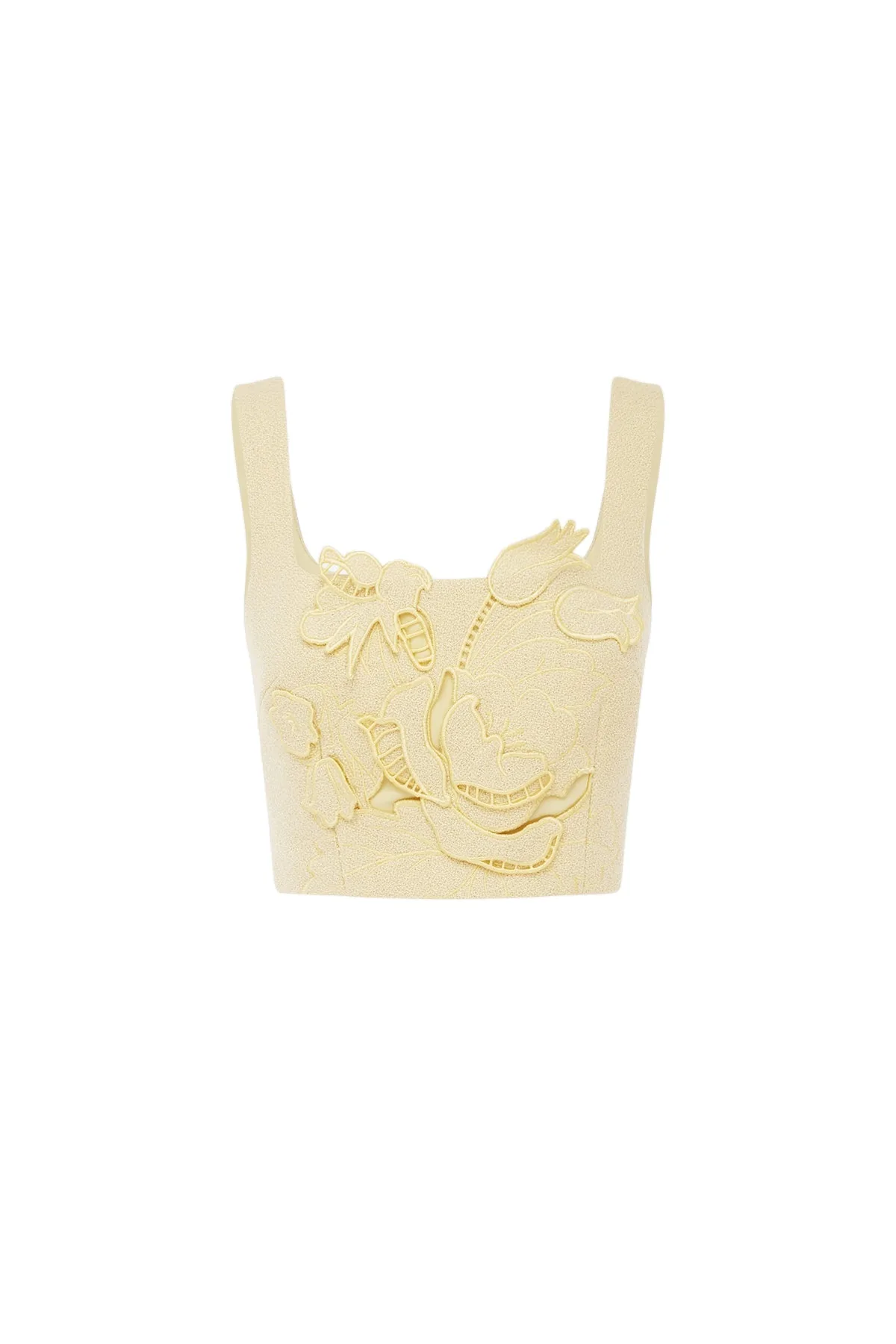 Vivian Appliqué Tweed Crop Top in Dusty Yellow