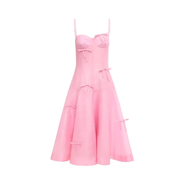 Marisol Bow Midi Dress in Pink