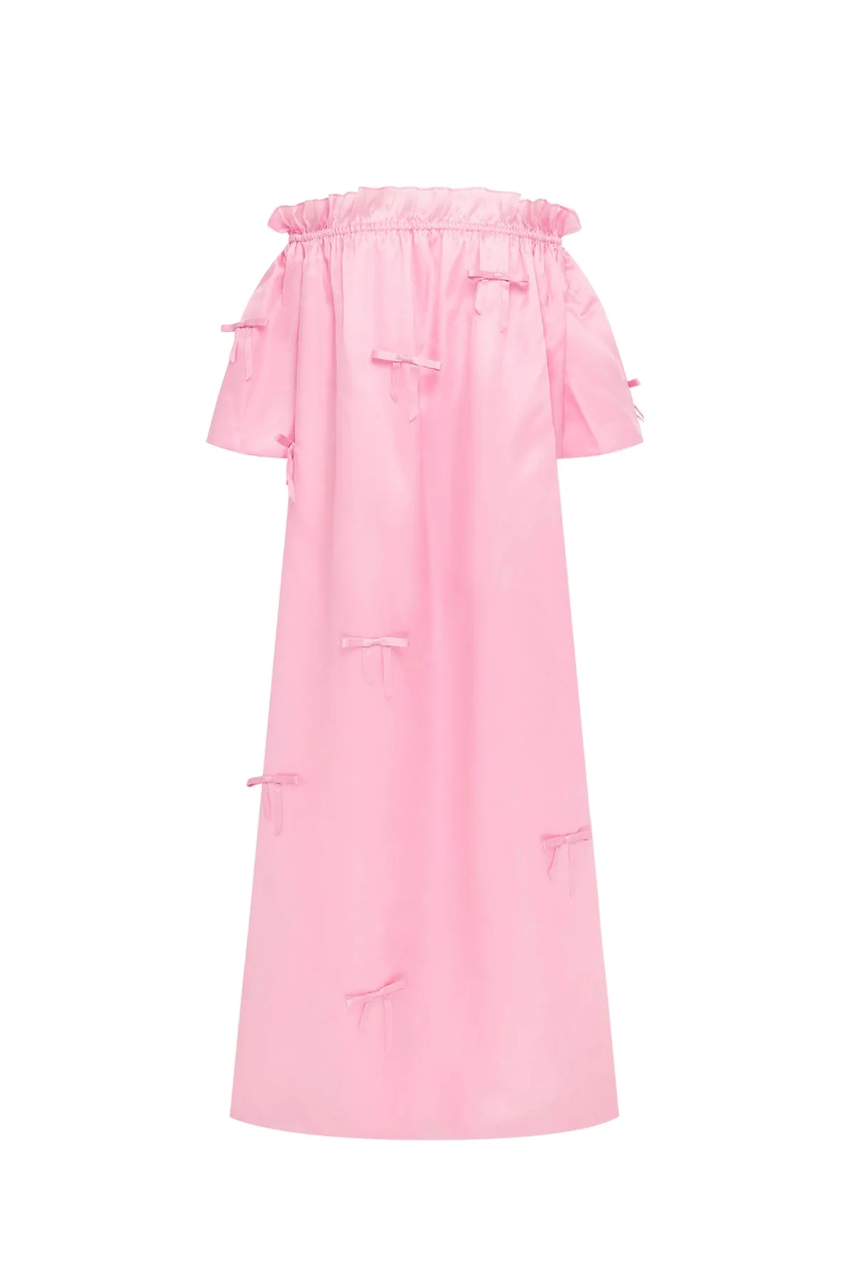 Liana Bow Off Shoulder Maxi Dress in Pink