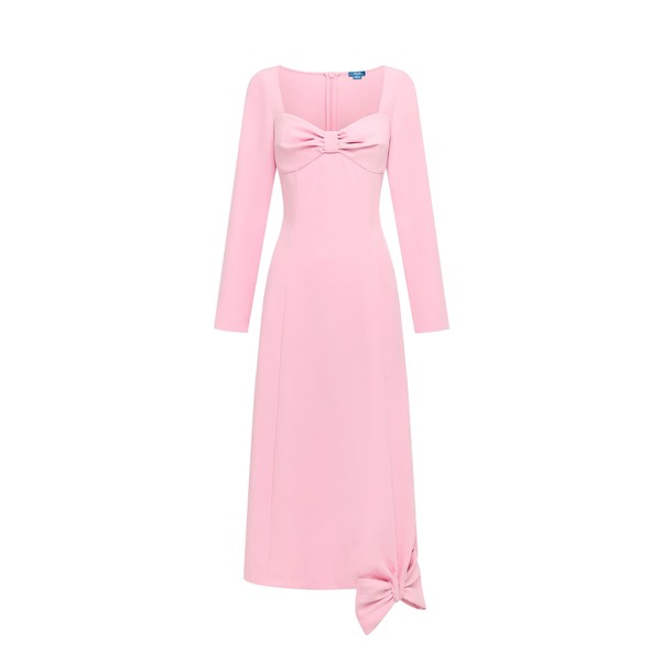 Leo Lin Erika Twist Bodice Bow Midi Dress in Pink