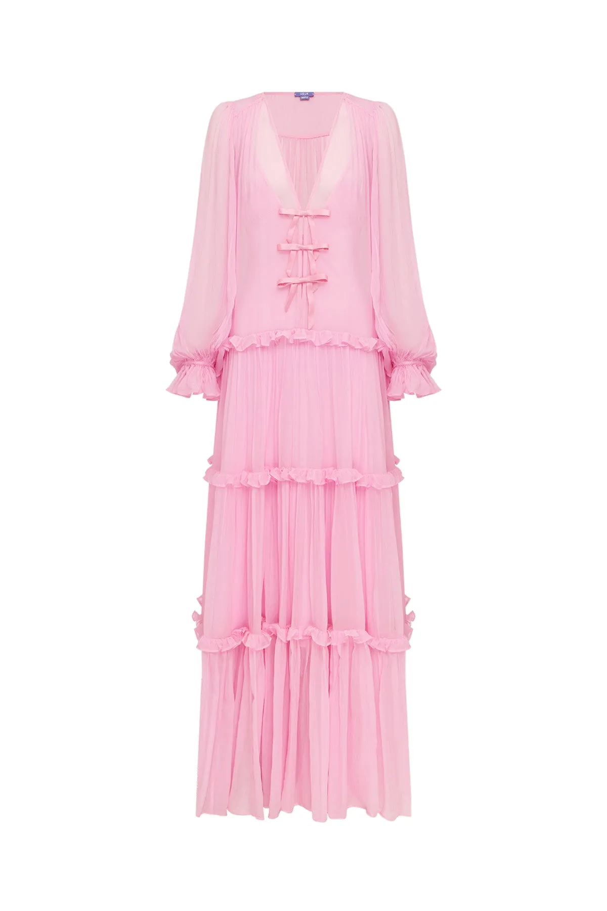 Teresa Bow Tiered Maxi Dress in Pink