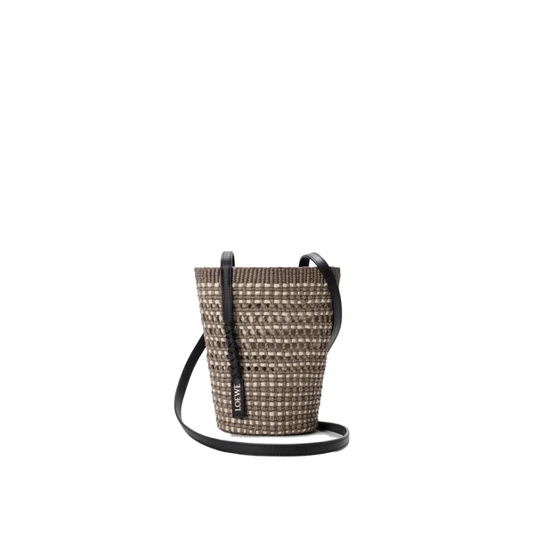 Braid pocket in iraca palm and calfskin, Khaki/Natural